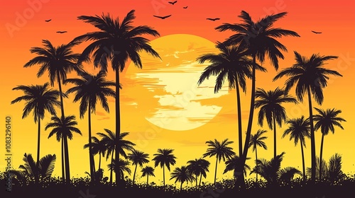 南国の夕方と夕日