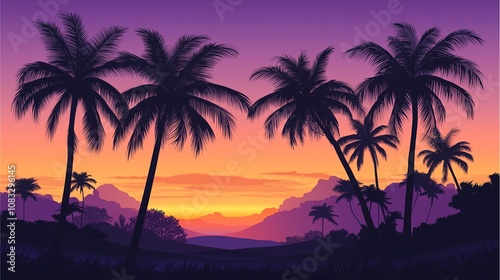 南国の夕方と夕日