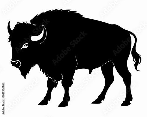 Bison vector silhouette black forest animal on a white background