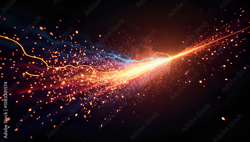 Obraz premium colorful line made of glowing light beams, abstract geometric , dark background