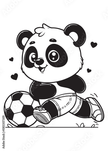 Coloring design panda play soccer