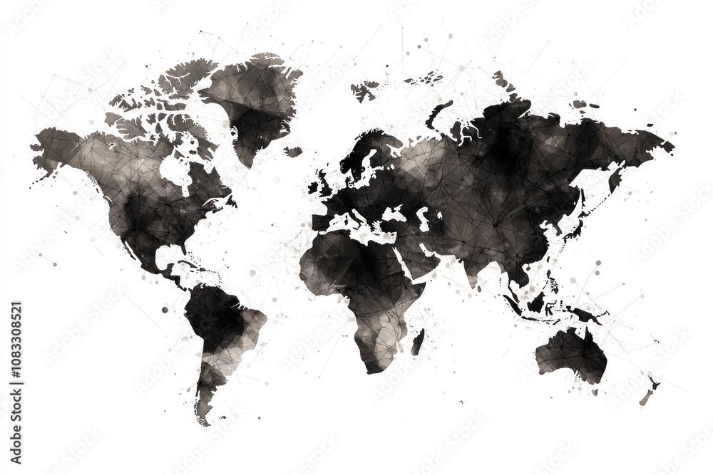 Obraz premium Global map design abstract art digital artwork black and white aerial view creative concept