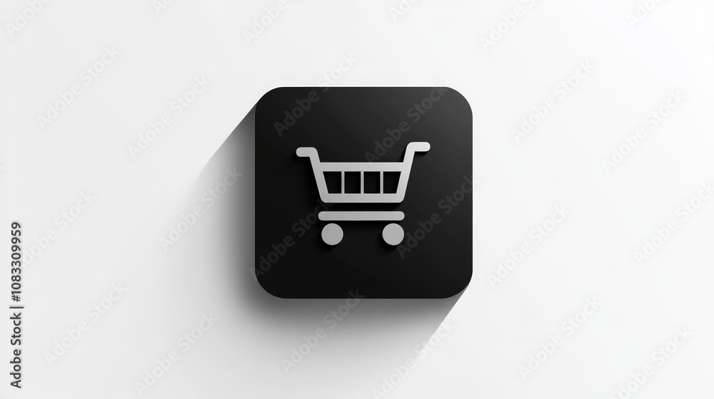Black Shopping Cart Icon with Shadow Effect on White Background for E ...