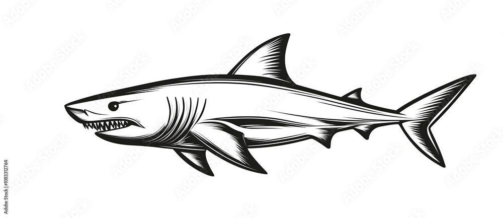 Obraz premium Black and white simple line drawing of an adult shark
