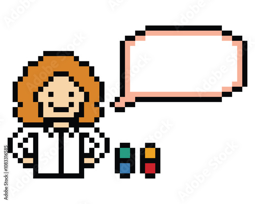 Cute pixel cartoon 8bit character woman doctor or scientist game care decoration pharmacist female doctor uniform health hospital 8 bit woman pixel art png vector.