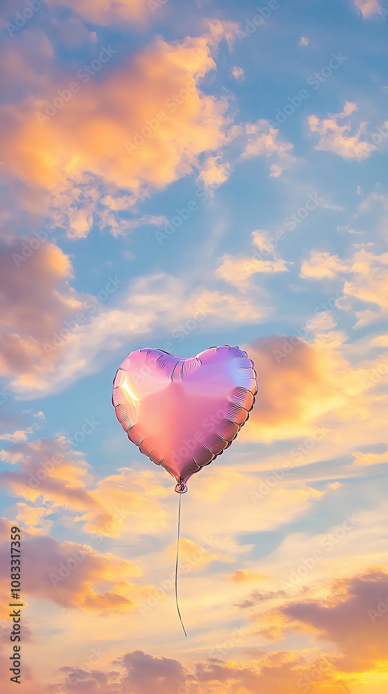 Obraz premium pink heart balloons floating in the sky Pink heart balloon against a beautiful sky.