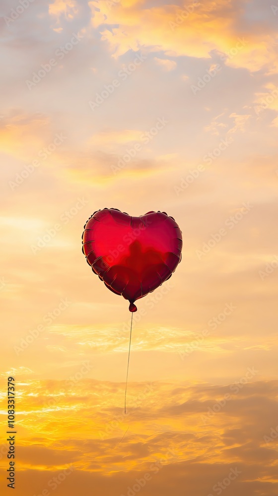 Fototapeta premium pink heart balloons floating in the sky Balloon heart floating against sunset sky.