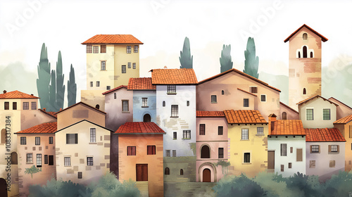 Wallpaper Mural Picturesque italian village with cypress trees and traditional architecture Torontodigital.ca