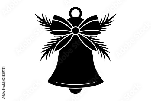 Christmas bell Silhouette, A festive bell silhouette adorned with a ribbon bow.