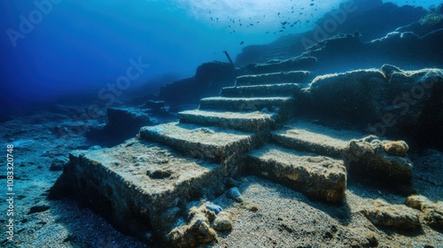 An awe-inspiring view of the sunken city of Pavlopetri off the coast of Greece, Underwater scene, Majestic style