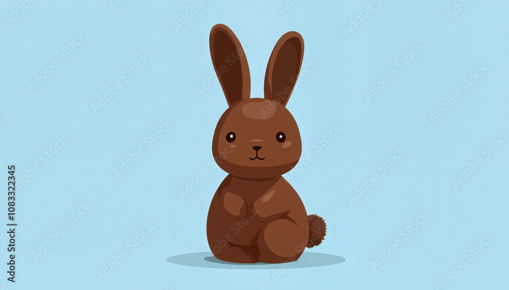Fototapeta premium Cute brown bunny sitting on light blue background