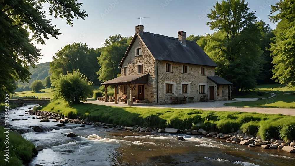 Fototapeta premium church in the village of the river