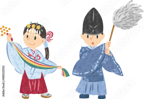 神道　神社　巫女　神主　イラスト