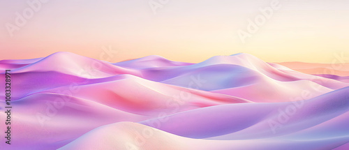 Abstract desert landscape with pastel pink and purple wavy hills, generative AI