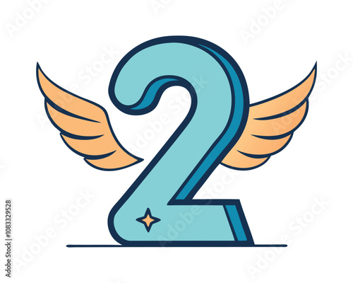 letter '2' with a Wings. The design should be focused on the letter '2'