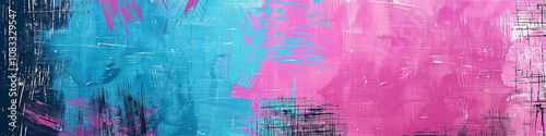 A minimalist background features brush strokes in blue and pink. photo