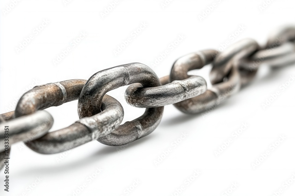 Fototapeta premium Close-up of a metallic chain, showcasing its texture and strong interlinking design.