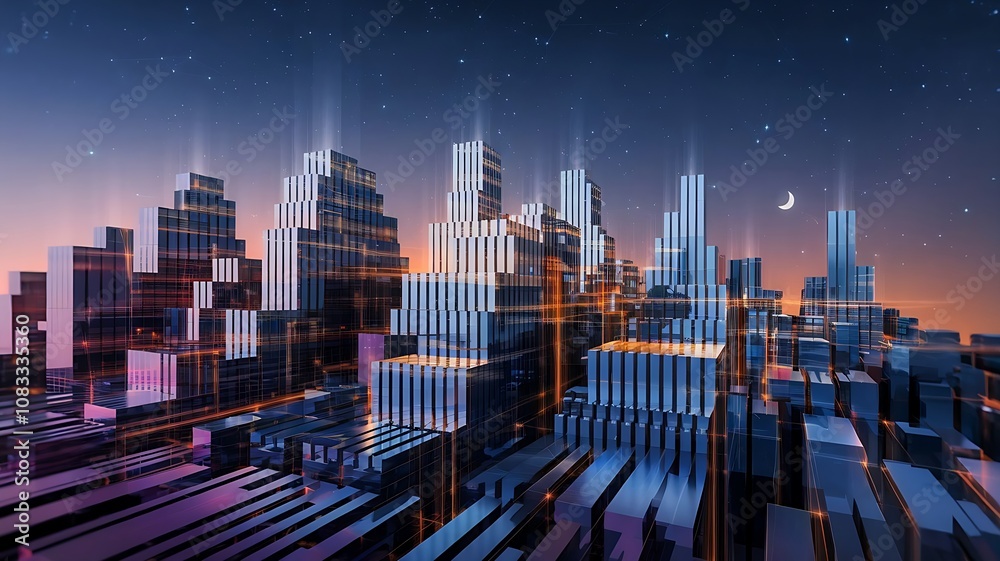 Obraz premium Abstract Tech Cityscape with Neon Glow