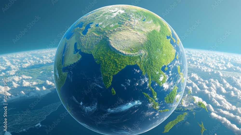 Fototapeta premium 3D render of planet earth Asia view Texture from Natural Earth Clouds and bump textures courtesy of Shaded Relief