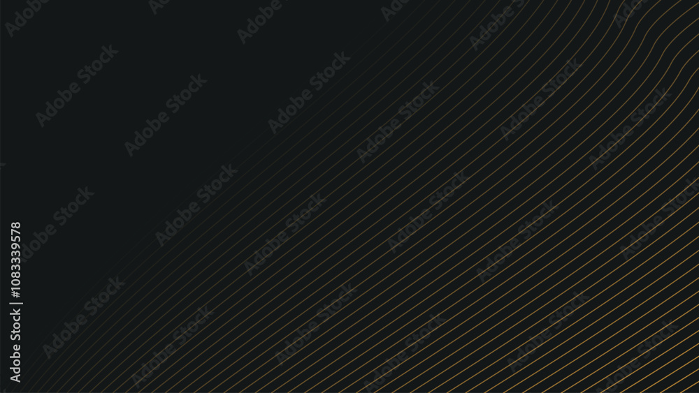 Fototapeta premium Black abstract background with gold curve lines for backdrop or presentation