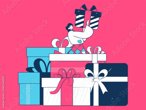 Holiday shopping people doing e-commerce online shopping flat vector concept operation hand drawn illustration
