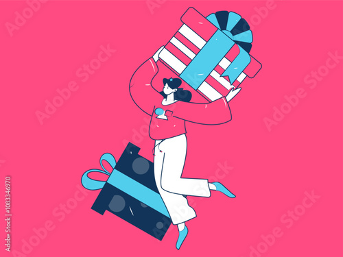 Holiday shopping people doing e-commerce online shopping flat vector concept operation hand drawn illustration
 photo