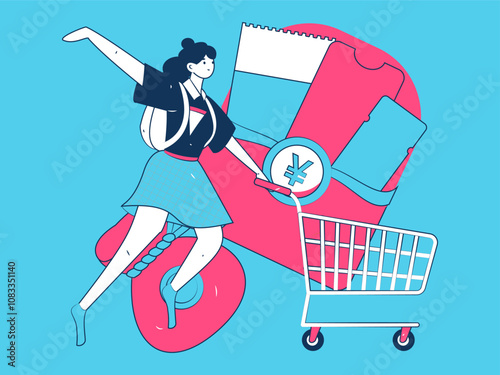 Holiday shopping people doing e-commerce online shopping flat vector concept operation hand drawn illustration
