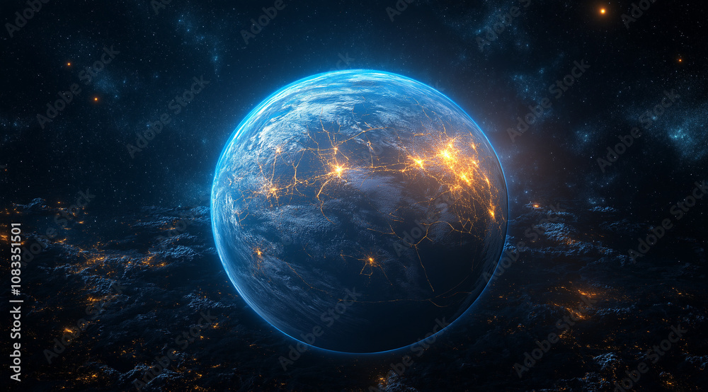 Obraz premium Dark blue Earth planet, view from space