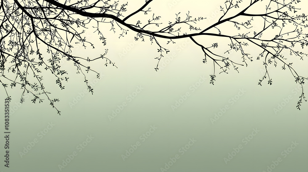 Fototapeta premium Silhouette of branches against a soft green background