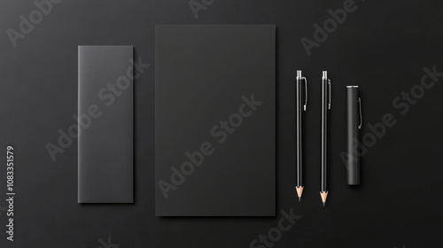 Real photo black stationery branding mockup template on black background to place your design photo