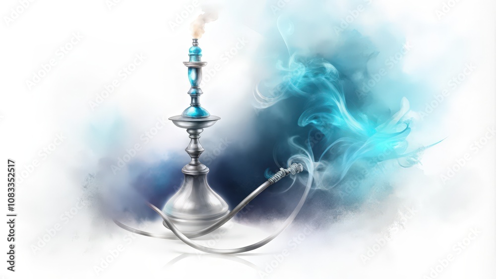Obraz premium Silver Hookah with Blue Smoke and Water Pipe
