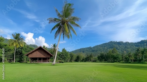 The natural scenery the palm and the sky are very interesting or pemandangan alam petak sawah di wilayah Nanggulan Kulonprogo photo