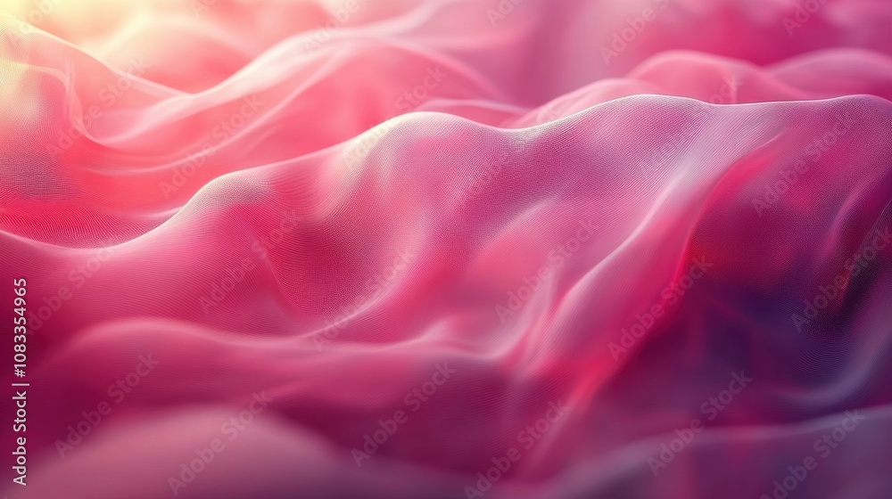 Obraz premium Soft pink fabric draped elegantly with gentle folds and waves illuminated by warm light in a serene setting