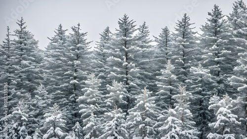 Pine trees blanketed in snow in maines acadia national park on a quiet winter day, Ai Generated photo