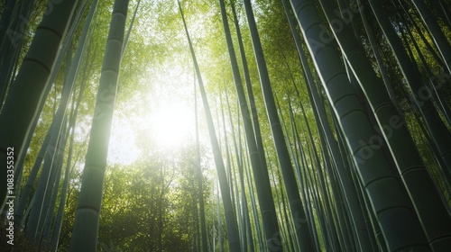 The mystical beauty of the bamboo groves in Sagano, Kyoto, Japan photo