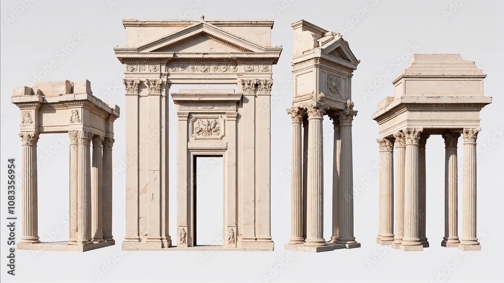 Naklejka premium Ancient architectural columns and structures resembling classical Roman architecture 