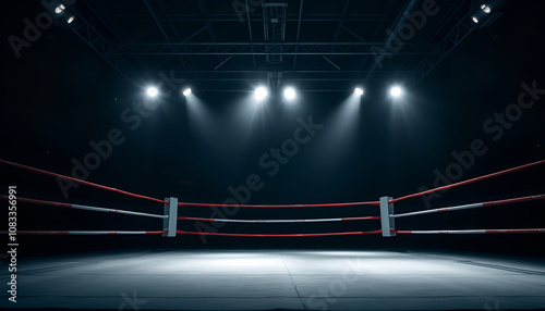 Abstract dimly lit boxing ring spotlight illustration.