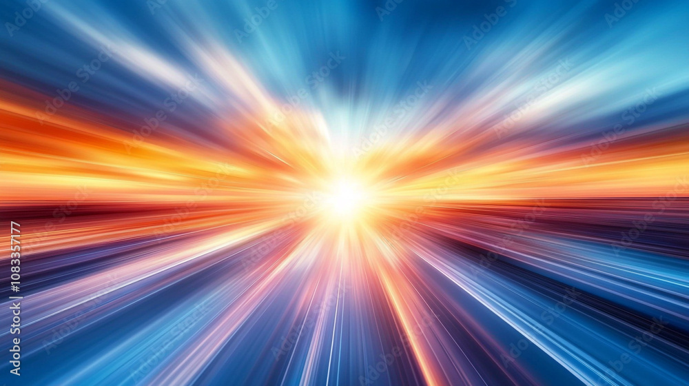 Obraz premium Bright sunrise rays spreading across a colorful sky over calm waters at dawn
