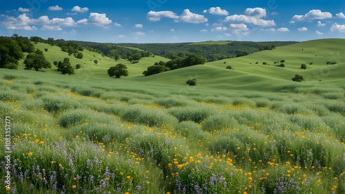 Wallpaper Mural Rolling green fields and wildflowers in the texas hill country under a clear blue sky, Ai Generated Torontodigital.ca