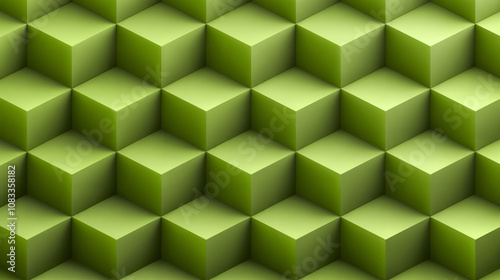 Three-Dimensional Symmetrical Geometric Pattern Chartreuse colored cubes