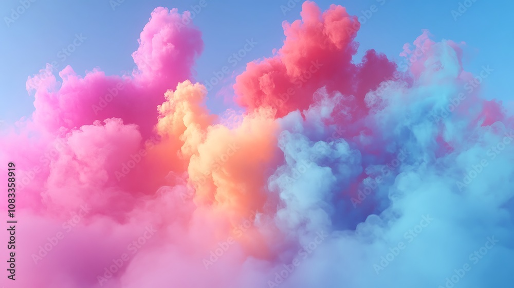 Fototapeta premium Vibrant colorful smoke plumes open sky abstract art ethereal atmosphere aerial view creative concept