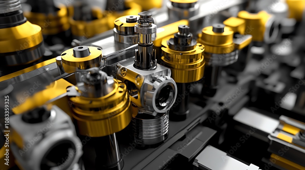 Fototapeta premium Close-up of intricate engine components showcasing mechanical precision and engineering design.