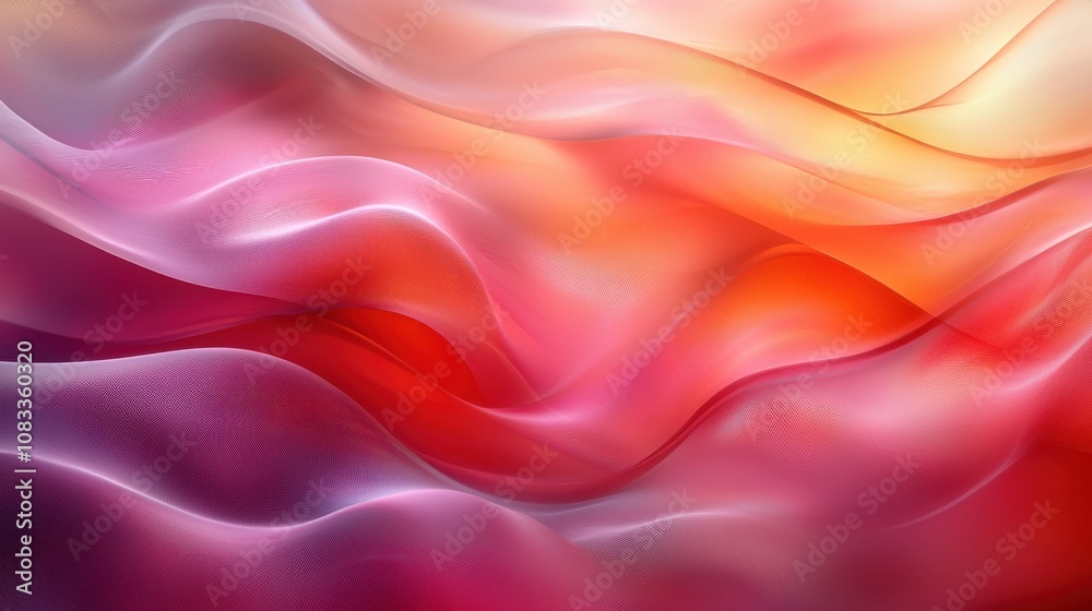 Fototapeta premium Soft waves of vibrant colors flowing gracefully in gradient patterns create an abstract art piece with red, pink, and orange hues