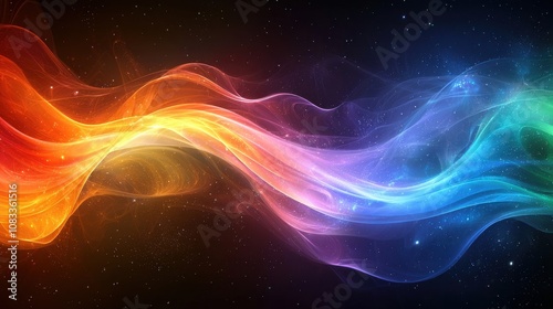 Vibrant swirling colors with flowing patterns against a dark cosmic background in a mesmerizing display of light and energy