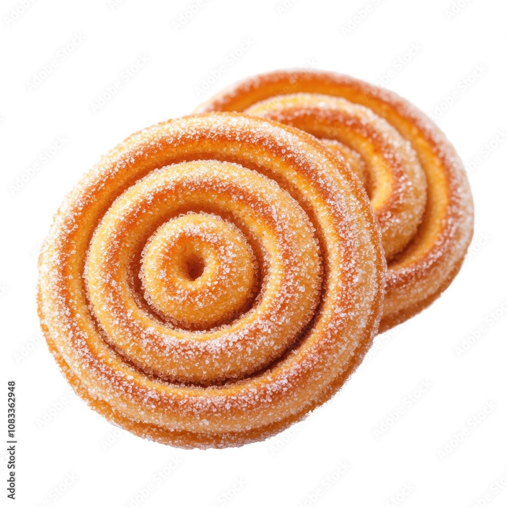 Fototapeta premium Swirled pastries coated with sugar, showcasing a delightful golden-brown color and a rich, inviting texture.