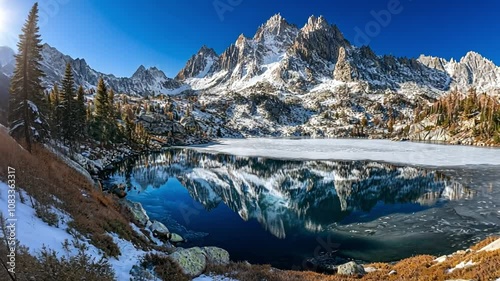 Wallpaper Mural Alpine Lake Reflection: Majestic snow-capped peaks mirroring in a pristine alpine lake, showcasing the serene beauty of winter in the mountains.   Torontodigital.ca