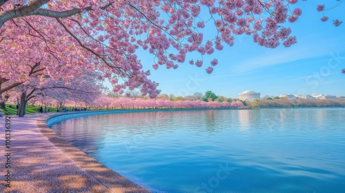 The vibrant colors of the cherry blossoms in Washington, D,C