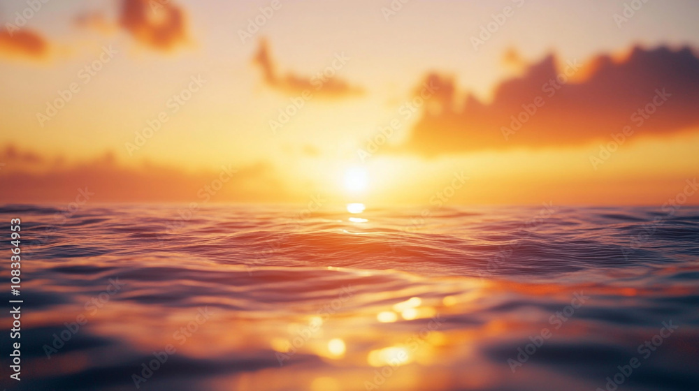 Obraz premium Beautiful sunset over calm ocean waters with vibrant colors reflecting on the surface