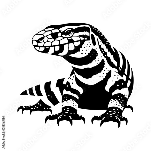 Simple Vector Icon of a Argentine Black-and-White Tegu – Logo Design Illustration