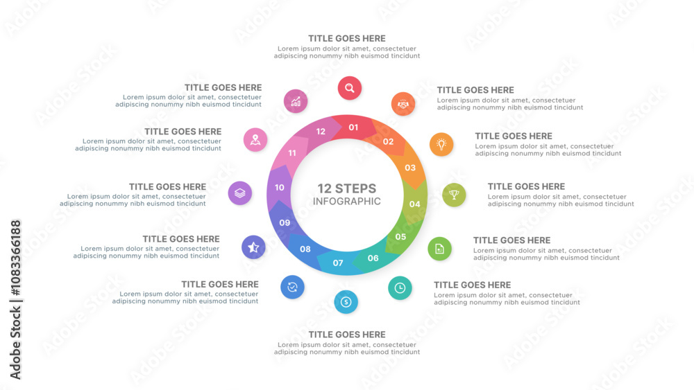 Naklejka premium Yearly Timeline Circle Infographic Design Template with Twelve Options